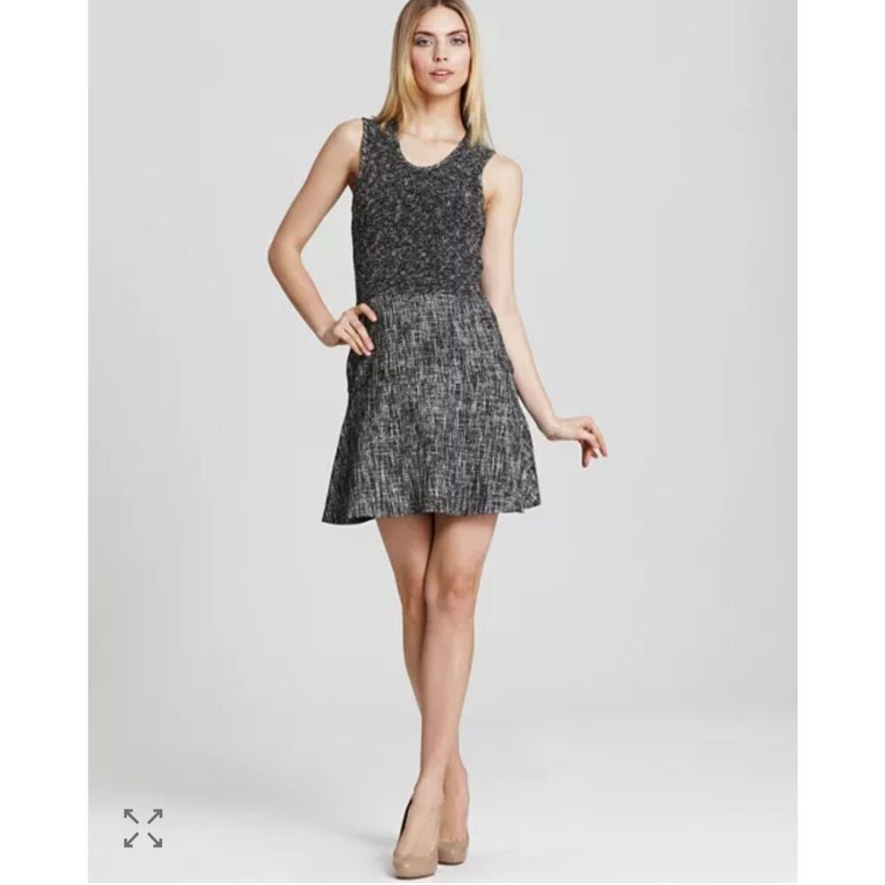 Theory Black/Grey Cozma Aglow Tweed Sleeveless A-Line Mini Dress Womens size 6